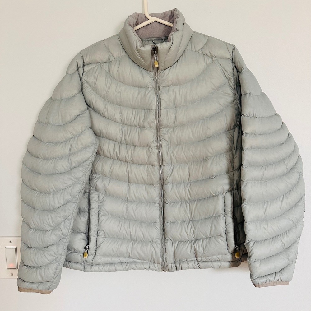 Lands End Puffer Jacket Women XL 18-20 Packable Gray Down Insulated Quilted Zip